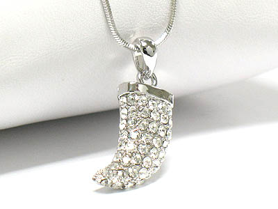 Made in korea whitegold plating crystal fill ivory tusk pendant necklace