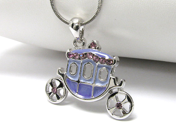 Made in korea whitegold plating crystal and epoxy wagon pendant necklace