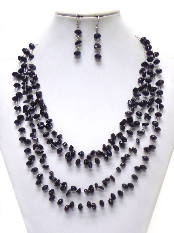 Multi row facet glass stpne and natural chip stone necklace set