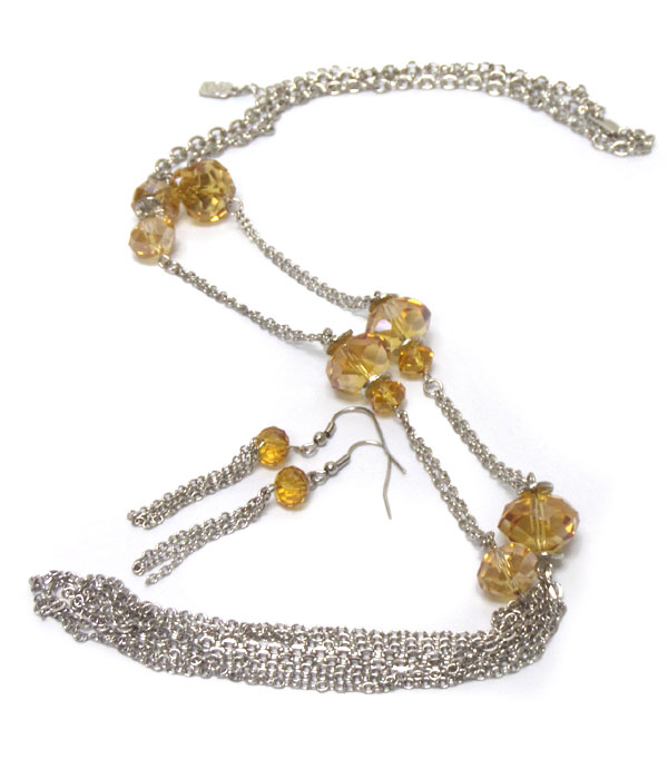 Facet crystal beads and chain link long necklace set