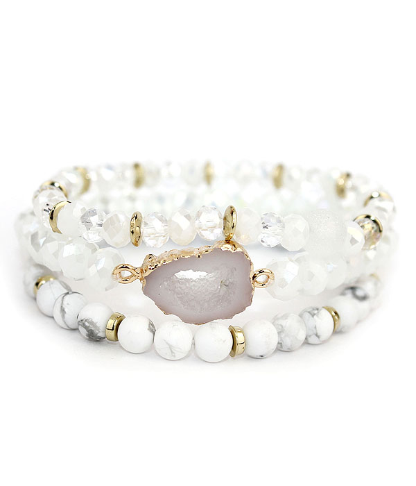 Druzy and multi glass bead mix 3 stretch bracelet set