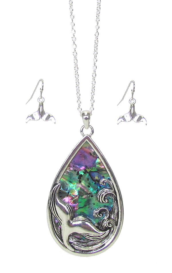 ABALONE WAVE AND MERMAID TAIL TEARDROP NECKLACE SET