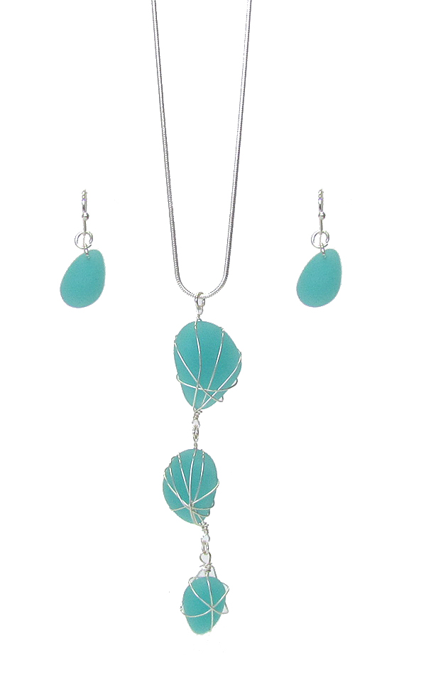 MULTI SEA GLASS WIRE WRAP DROP NECKLACE SET