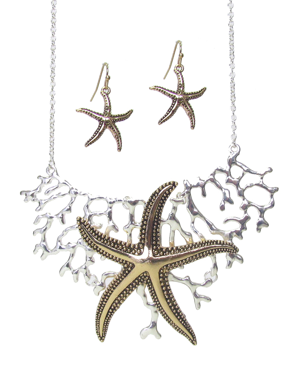 SEALIFE THEME PENDANT NECKLACE SET - STARFISH AND CORAL