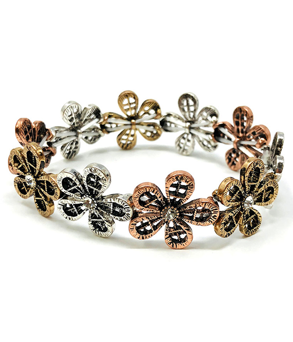 VINTAGE METAL CRYSTAL FLOWER STRETCH BRACELET