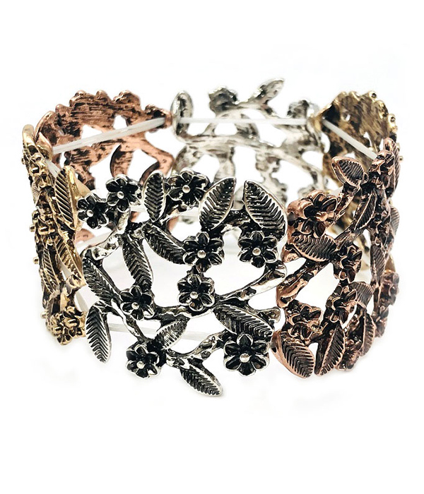 VINTAGE METAL FLOWER STRETCH BRACELET