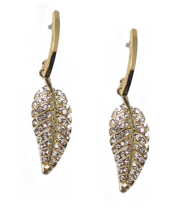 CRYSTAL STUD METAL LEAF EARRING