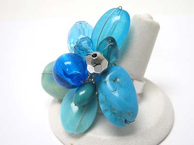 Mixed natural stone and beads flower adjustable size ring