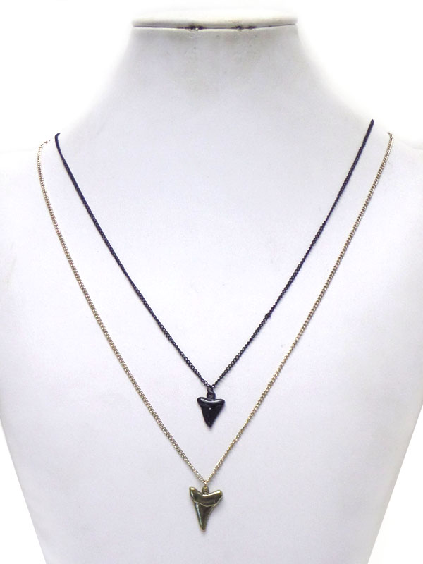 Two animal tooth shape metal drop long chain necklace