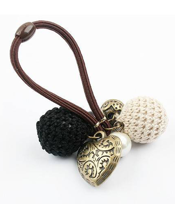 Mixed charm ponytail holder