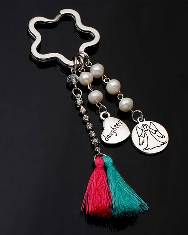 I daughter angel tassel drop keychain