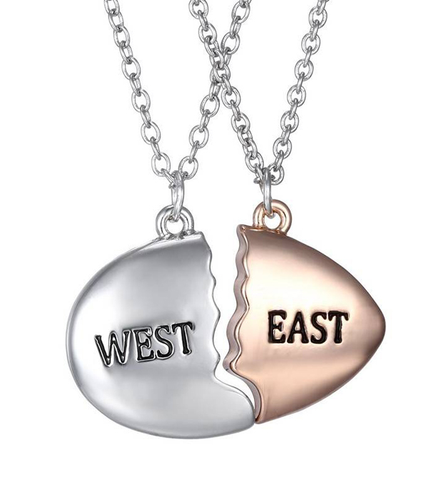 West and east dual pendant necklace set - long distance love -valentine