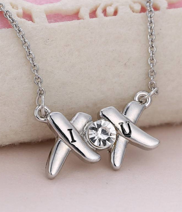 Crystal stud i love you pendant necklace -valentine