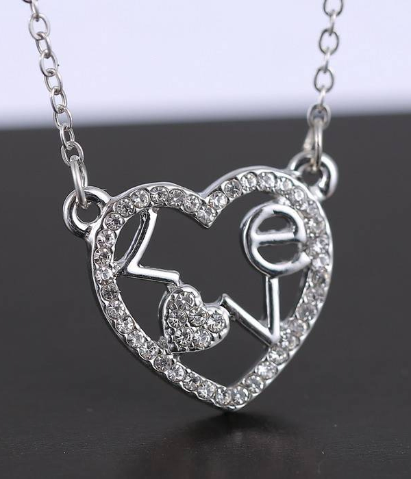 Crystal stud love pendant necklace -valentine