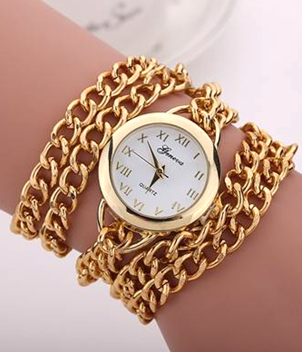 Long metal chain wrist wrap fashion watch