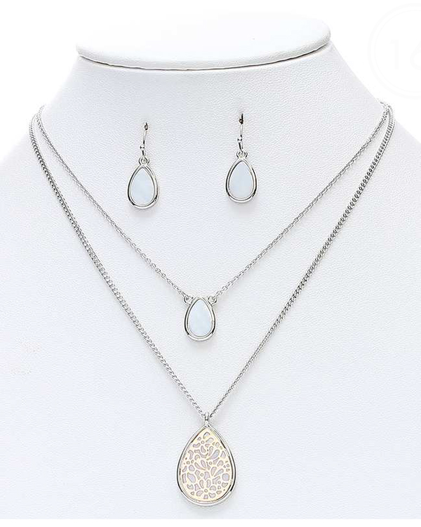 Geometric pattern and mop teardrop double layer necklace set