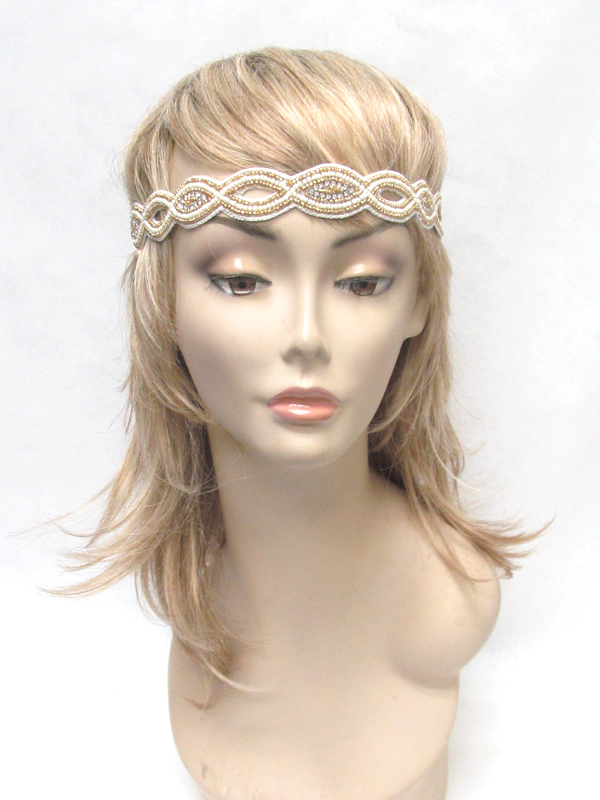 Handmade multi bead on fabric stretch headband