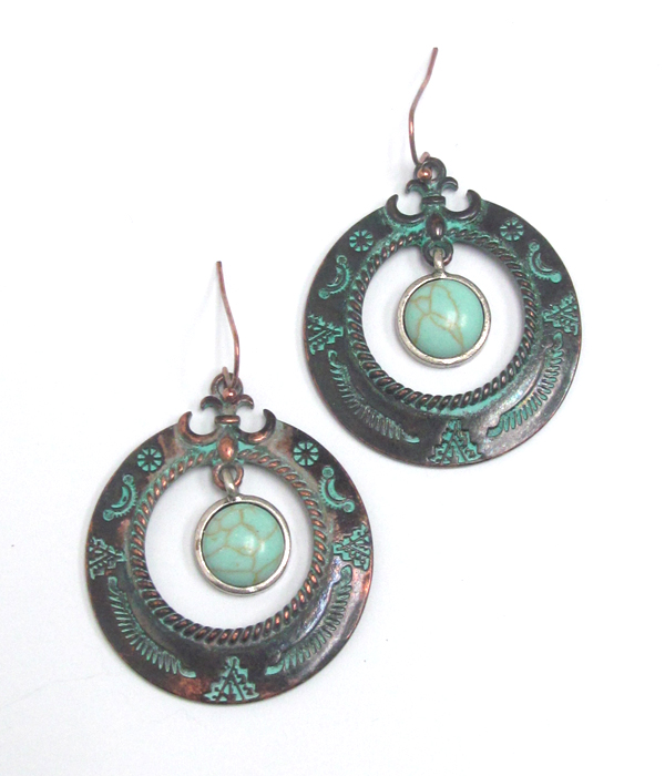Western theme turquoise round earring