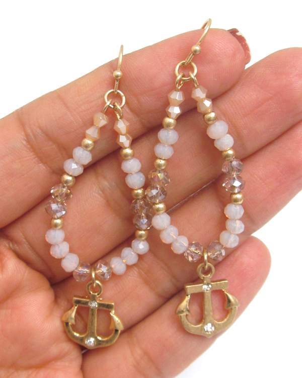 Glass bead and anchor drop earring