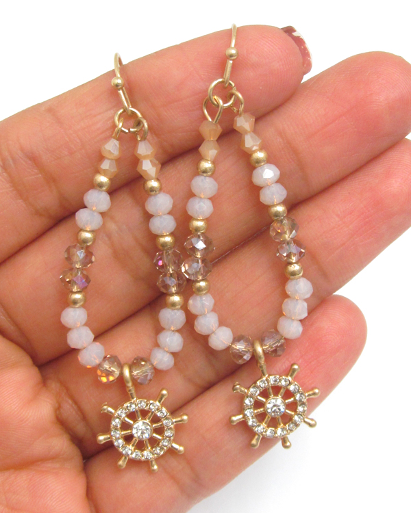Glass bead and wheel drop earring