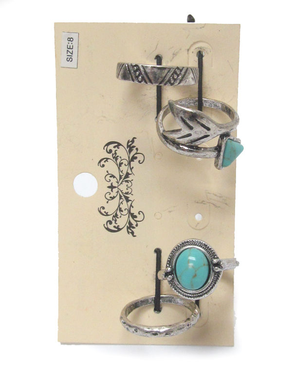 Bohemian style four piece ring set