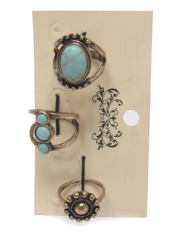 Bohemian style three piece ring set