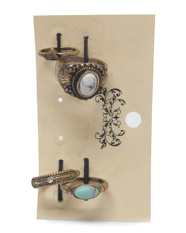 Bohemian style four piece ring set