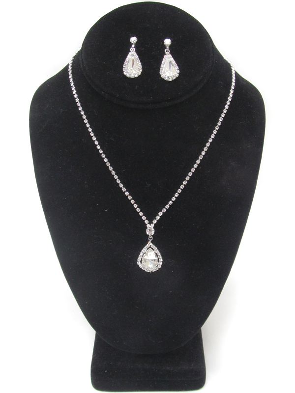 Facet glass teardrop and rhinestone necklace set