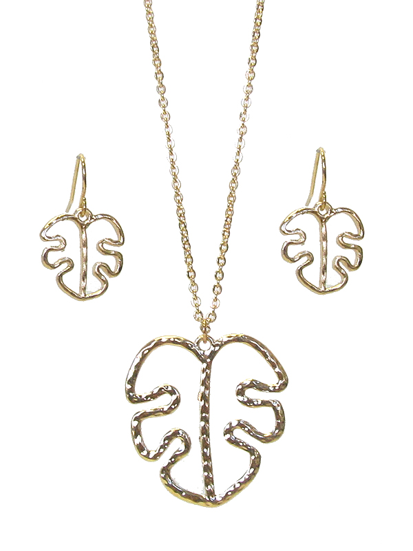 GIANT MONSTERA LEAF PENDANT NECKLACE SET