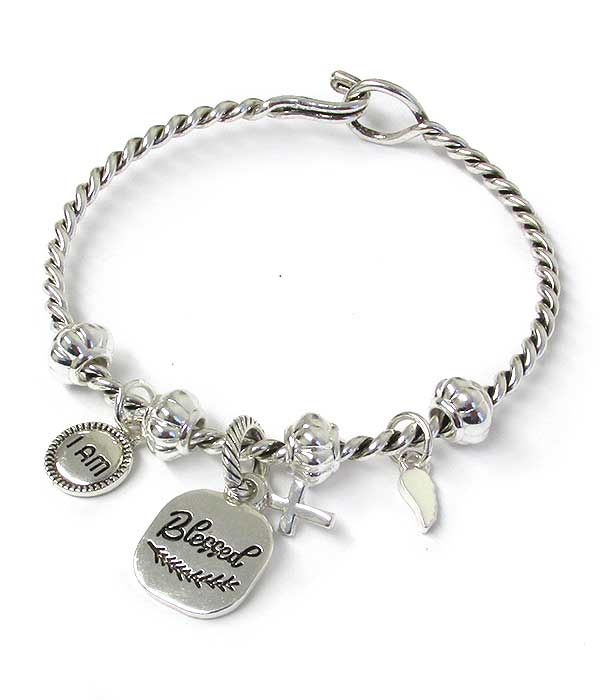 INSPIRATION CHARM WIRE BANGLE BRACELET - I AM BLESSED