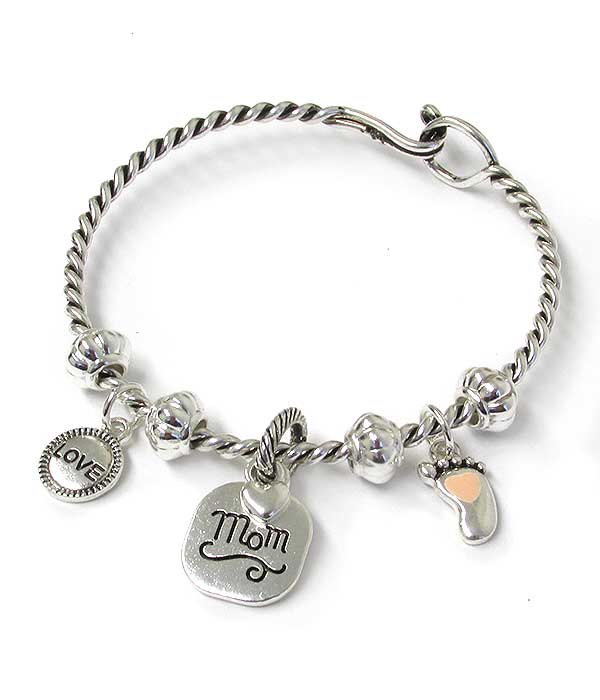 INSPIRATION CHARM WIRE BANGLE BRACELET - LOVE MOM