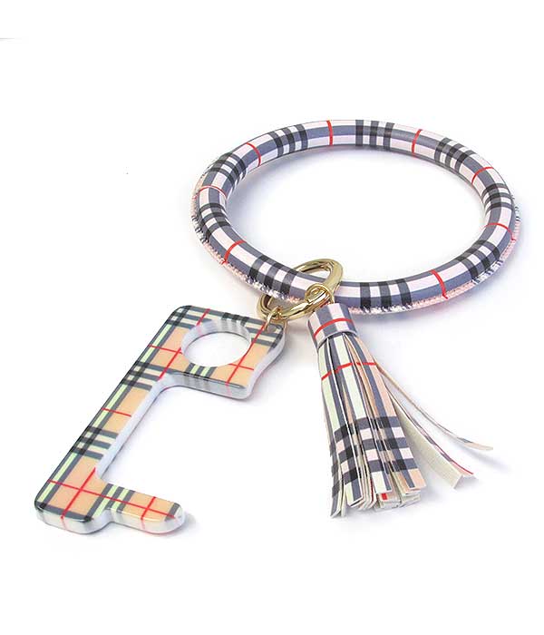 Keyring leatherette bangle bracelet with key chain and virus protect handtool