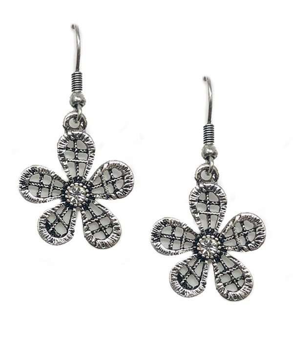 CRYSTAL STUD METAL FLOWER EARRING