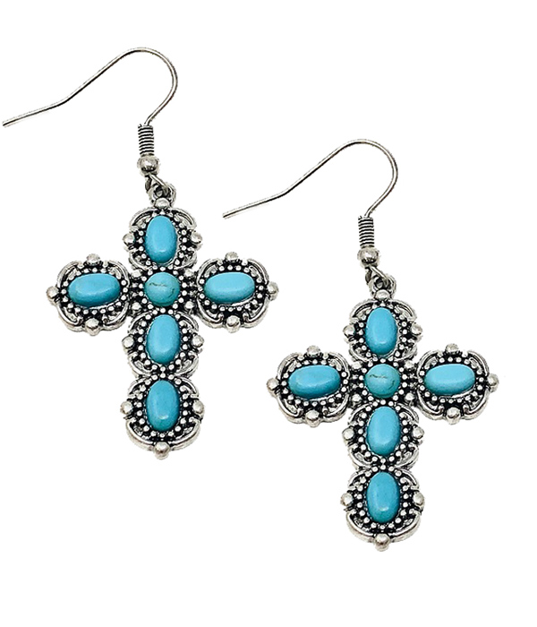 TURQUOISE CROSS EARRING