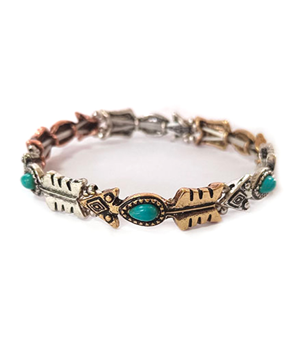 VINTAGE METAL TURQUOISE STRETCH BRACELET