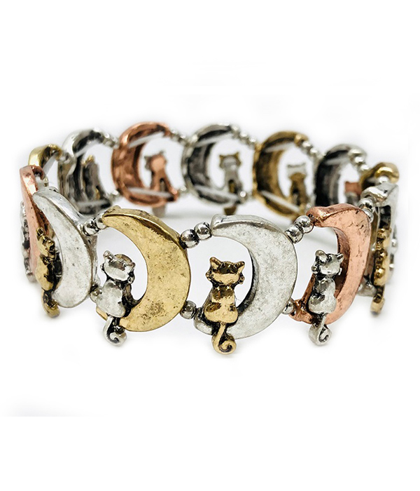 VINTAGE METAL MOON AND CAT STRETCH BRACELET