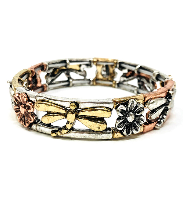 Vintage metal dragonfly stretch bracelet
