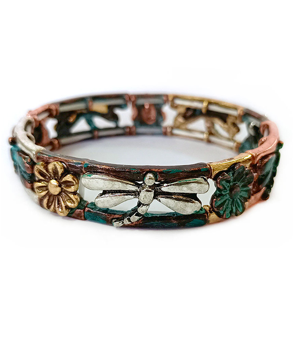 Vintage metal dragonfly stretch bracelet