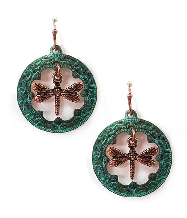 Dragonfly dangle disc earring