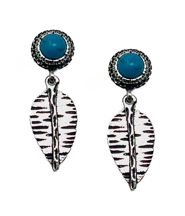 TURQUOISE AND LEAF DROP EARRING
