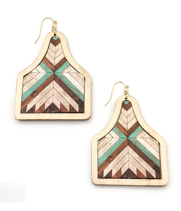 AZTEC PATTERN WOOD EARRING -western