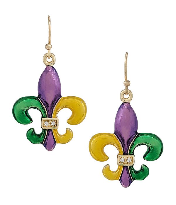3d epoxy earring - mardi gras  fleur de lis