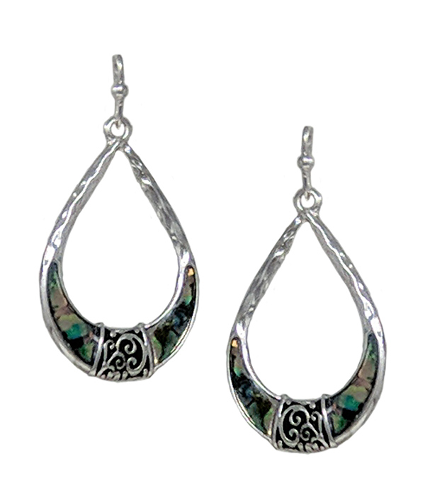 DESIGNER TEXTURED ABALONE TEARDROP EARRING