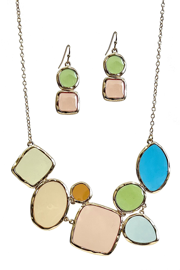 WINDOW EPOXY MULTI SHAPE STATEMENT NECKLACE SET