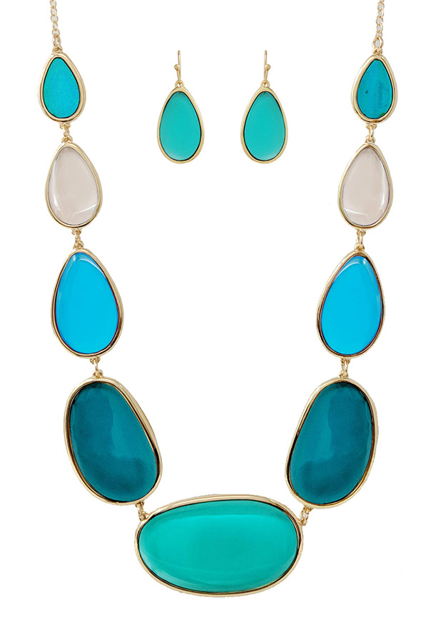 WINDOW EPOXY OVAL STATEMENT NECKLACE SET