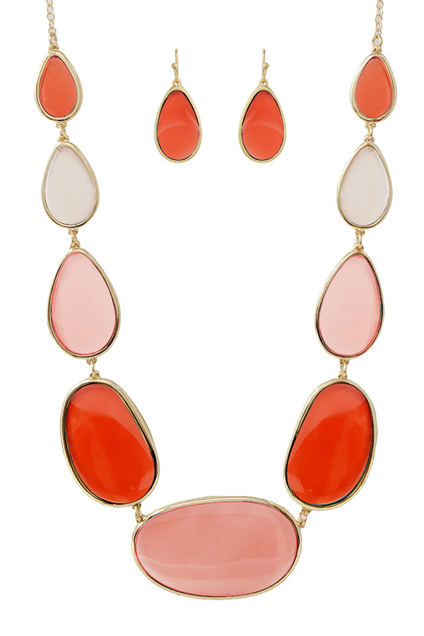 Window epoxy oval statement necklace set
