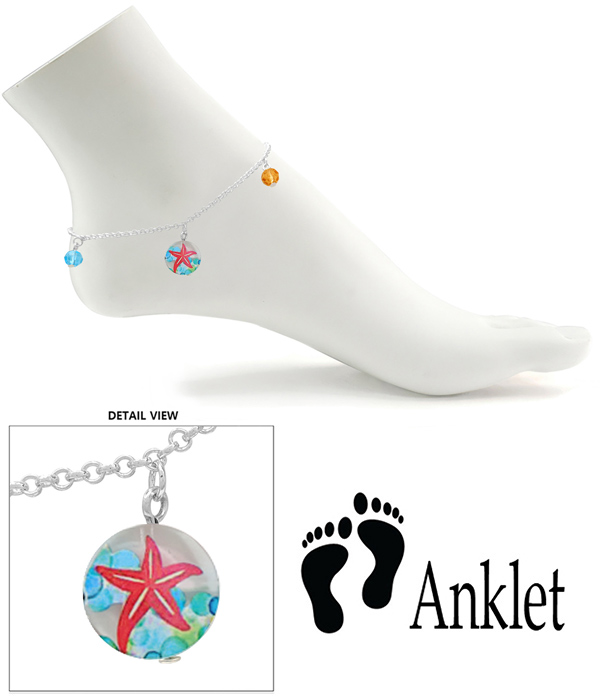 Sealife theme acetate pendant anklet - starfish