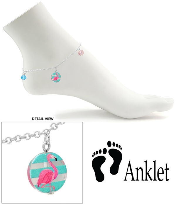 Tropical theme acetate pendant anklet - flamingo