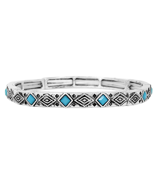 WESTERN THEME TURQUOISE STACKABLE STRETCH BRACELET