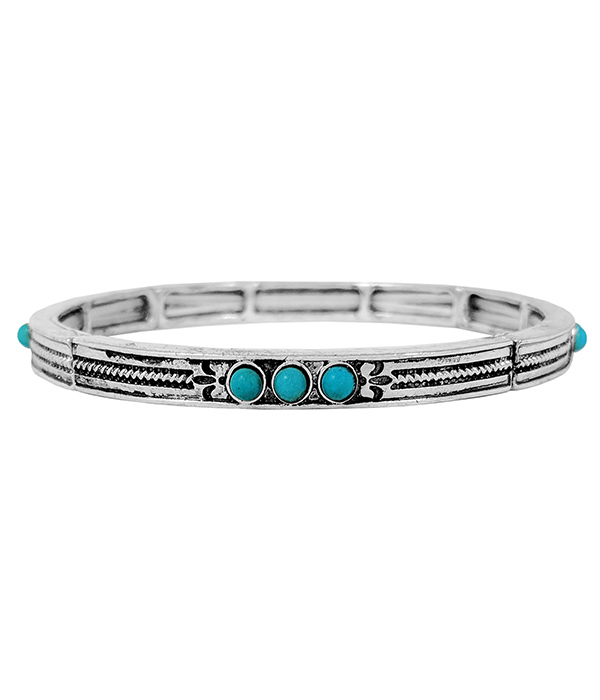 WESTERN THEME TURQUOISE STACKABLE STRETCH BRACELET